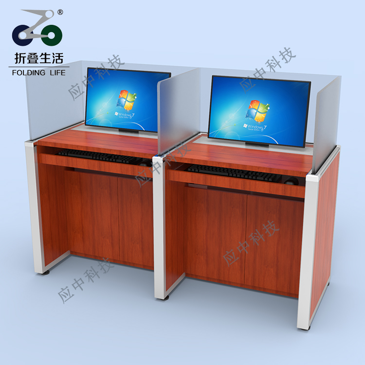 亞克力板屏風液晶屏升降電腦桌（深紅光面）